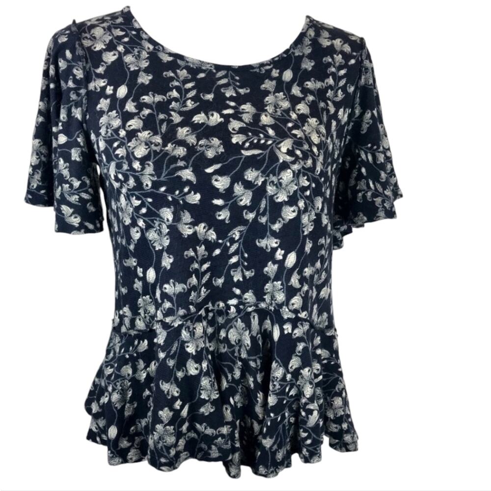 Lucky Brand Short Sleeve Floral Print Shirt Asymmetrical Hem XS